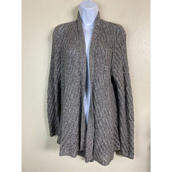 Eileen Fisher Open Knit Cardigan Sweater Size Large Gray Cotton Lightweight - Picture 15 of 16